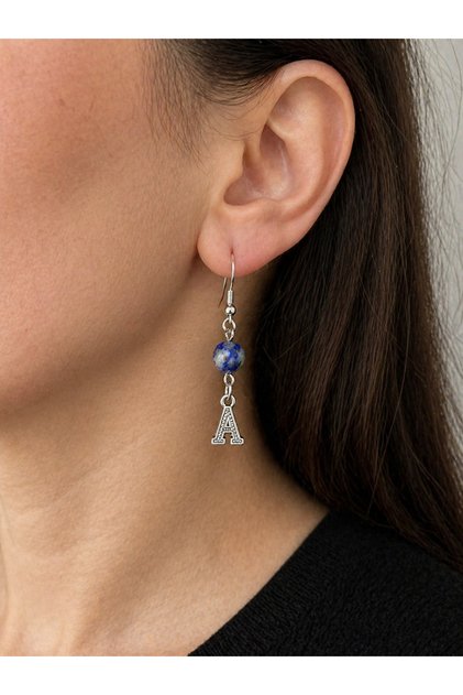 Lapis Lazuli Stone Natural Stone Lettered Special Design Evil Eye Protection Earrings