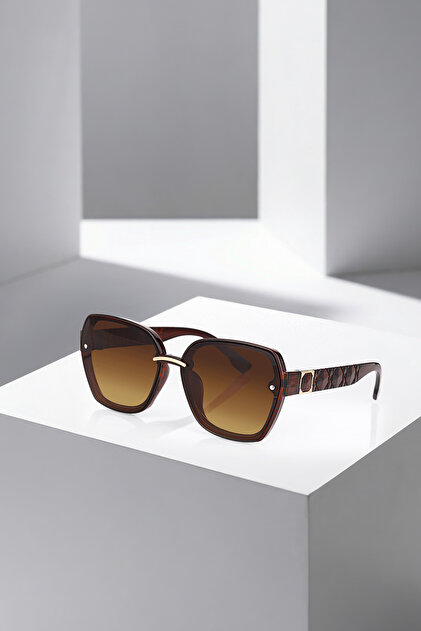 Uv400 Protection Stylish Brown Gold Detailed Cat Eye Women's Sunglasses Plg-2128C2