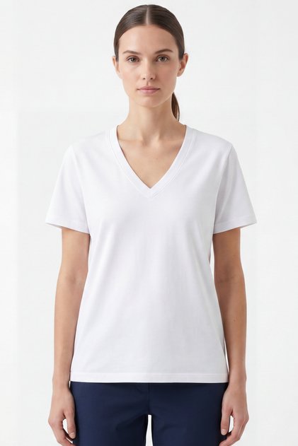 Women's Vision V-Neck Premium Quality Dense Textured Cotton T-Shirt White W102-R0220-01