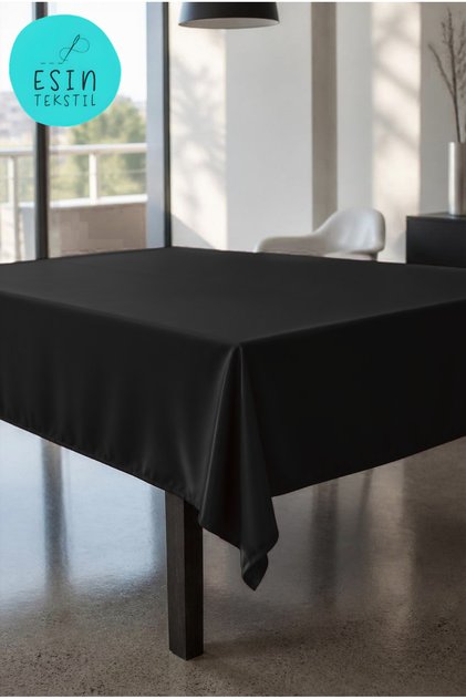 Luxurious Satin Textured Black Tablecloth