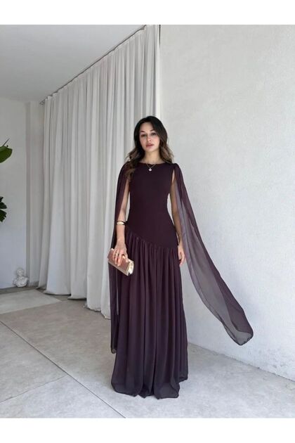 Mooi Butik WONKA Maxi Elbise 8486 - Acı Kahve - Fiyatı, Yorumları