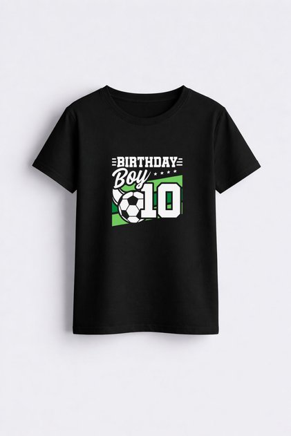 10 Year Old Brithday Boy Football Ball Printed Black Kids T-Shirt T-Shirt