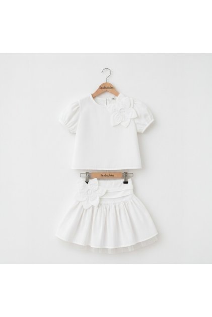 Floral Detailed Woven Girls' Skirt Set