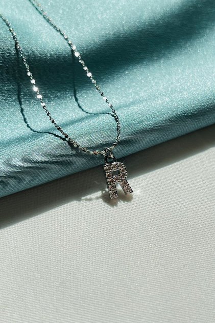 Zircon Stone Minimal Letter Steel Chain Necklace