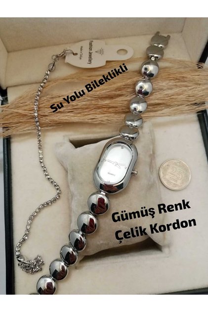 Vintage Design, White Dial, Silver Color, Silver Color Steel Case Women's Wristwatch - with Waterway Bracelet