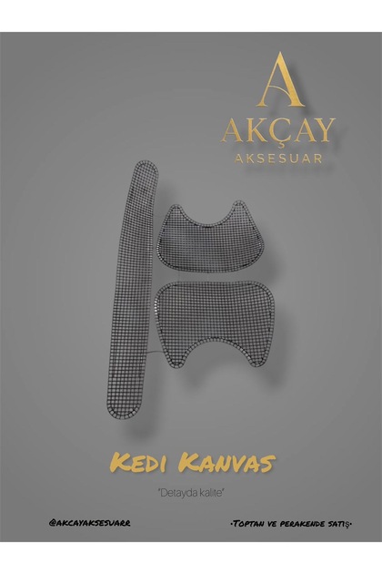 Kedi Model Kanvas Çanta Örme Kanvası Siyah Renk