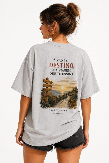 Women's Oversize Lisbon Destino 100% Cotton Basic Comfortable Fit T-Shirt