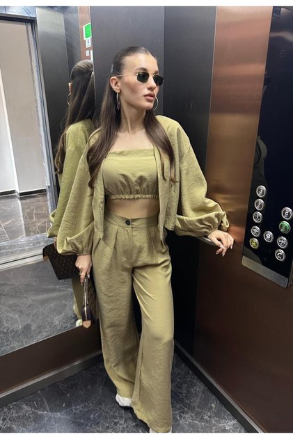 3 LÜ PALAZZO CROP CEKET LİME TAKIM