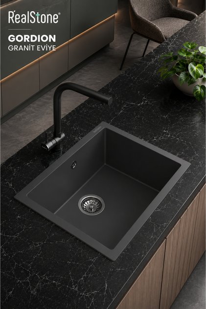 Real Stone K005 Gordion 52 Granit Mutfak Eviyesi Antrasit 52X47 Cm