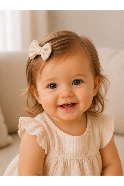 Handmade 100% Natural Muslin Bow Hair Clip – Soft Textured Hair Accessory for Babies and Girls