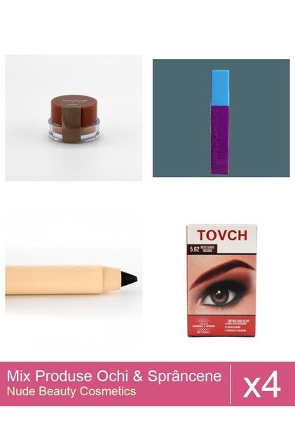 Set Mix 4 produse Rimel Sprancene: Rimel Ushas , Negru, Gel pentru sprancene Ruby Rose -Light, ...