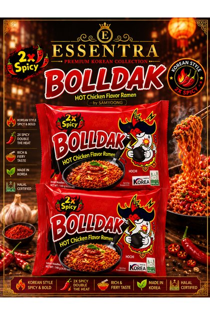 ESSENTRA BOLLDAK 2X Spicy Korean Noodles Spicy Hot Chicken Flavor /kore Ramen
