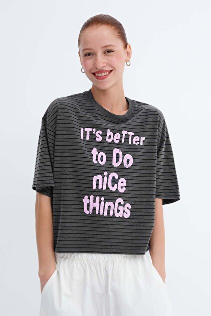 Addax Çizgili Baskılı T-shirt P10715 - Fiyatı, Yorumları