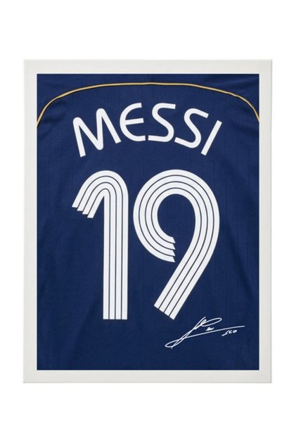 Lionel Messi Vintage Argentina Jersey with Printed Autograph Framed Poster 30x40cm , Soccer Memorabilia Gift for Football Fans