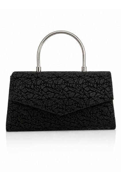 Women's Black Glittery Textured Metal Handle Stylish Wedding Evening Dress Handbag and Strap Bag
