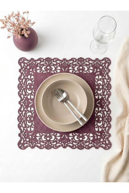 Plum Color Suede Fabric American Service Placemat 35X35 cm Square Set of 6 - Stylish and Durable