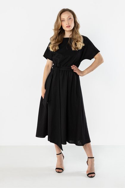Rochie midi dama, Awama, in, cordon in talie, negru, L INTL