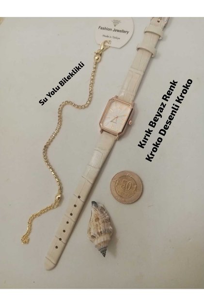 Vintage Model - Minimal Fashion Design - Rose Color Case - Off-White Color Cord - with Waterway Bracelet