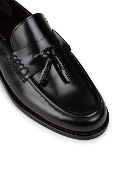 Deery Men's Black Genuine Leather Tasseled Loafers- Trendyol