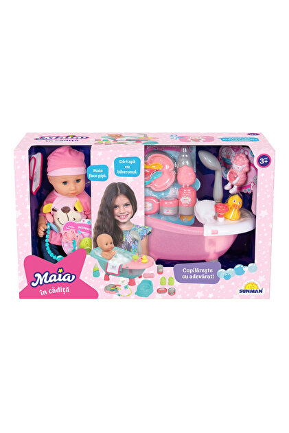 Set de joaca cu papusa bebelus, in cadita