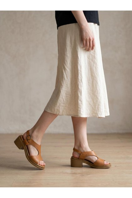 Genuine Leather Orthopedic Women's Sandals – Low Heeled Casual & Summer Comfortable Stylish Sandals with Stitching Detail