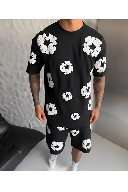 Trendy Floral Patterned Unisex Oversize Two-Piece Set