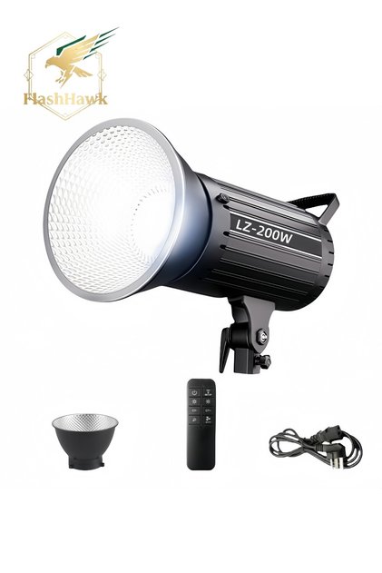 200W Professional COB Video Light with Standard Reflector & Remote Control, Metal Body, 3200-5600K Dimming, 78000 Lux, for Live Streaming/Photography