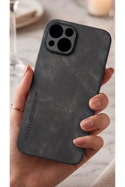 iPhone 15 İçin Uyumlu Deri Tasarımlı Elde Kaymaz Sararmaz Tozlanmaz Tpu Kılıf