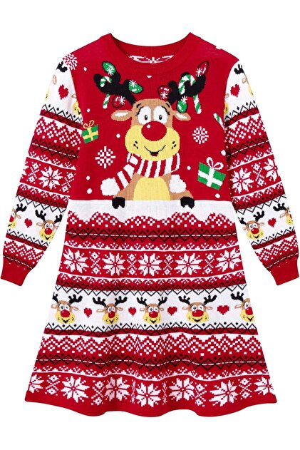 Other Girls Christmas Jumper Dress Girls Xmas Sweater Cute Xmas Print Dress  Warm Knitted Jumper 4-- Trendyol