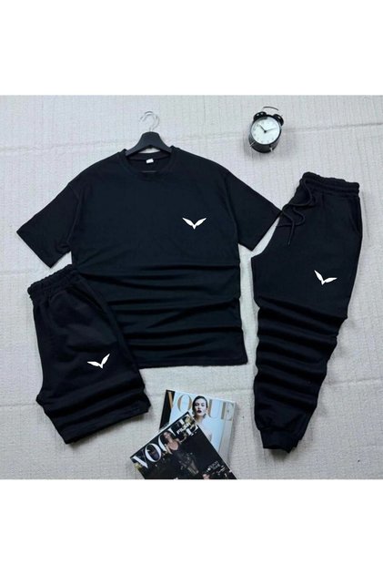 Men Women Oversize 3-Piece Set T-Shirt Shorts Sweatpants Combination Wing Printed Oversized