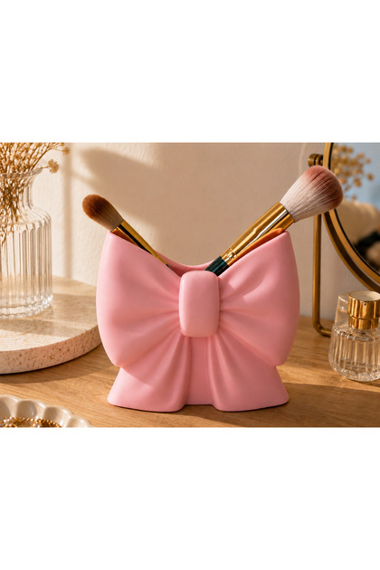 Bowknot Design Makeup Brush Holder & Desktop Organizer Decorative Cosmetic Organizer