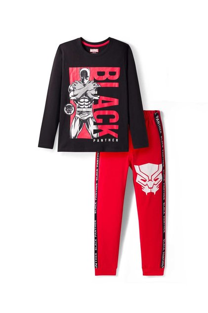 Cotton Pajama Set with Black Panther Graphics - Black & Red