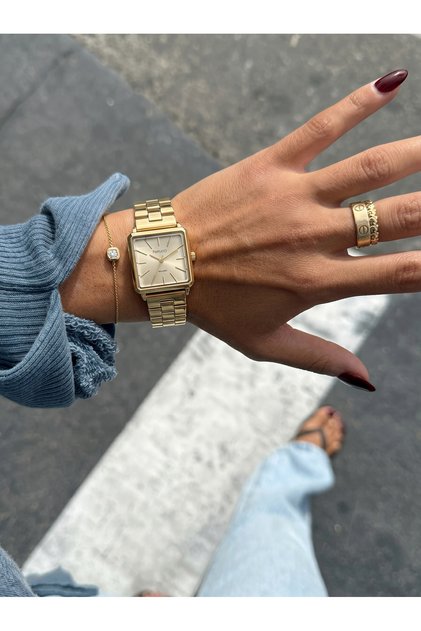 Square Case Gold Color Metal Cord Gold Dial Women Wrist Watch
