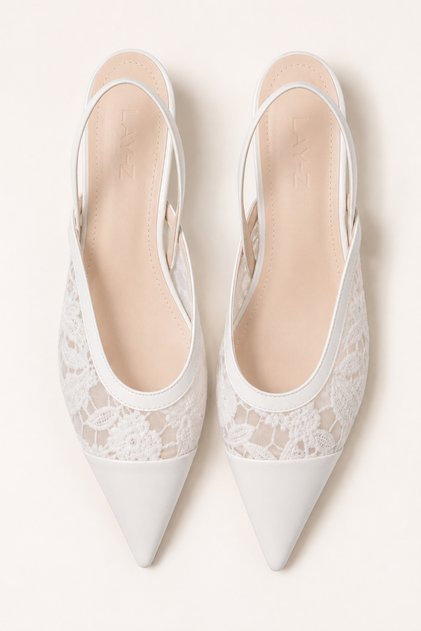 Pantofi cu toc eleganți din dantelă albă, cu spatele deschis, pentru femei