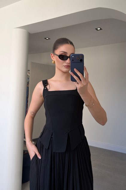 Strappy Tie-Up Corset Blouse - Black