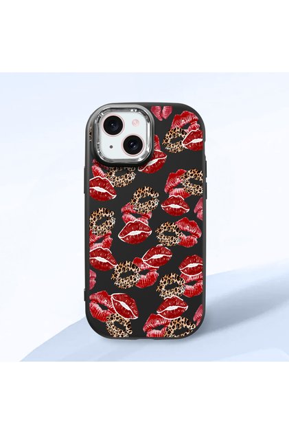 iPhone 15 Compatible Case with Camera Protector Black Silicone Couple Phone Case with Kiss Pattern