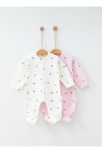 2-Piece Baby Girl Romper Set with Booties 1-6-9 Months Floral Patterned Cotton Romper