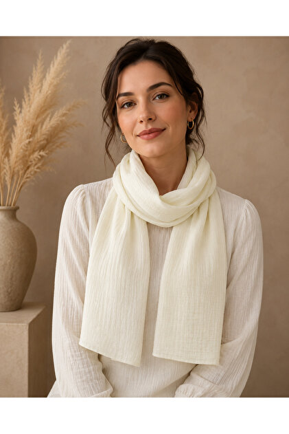 Efdal Ecru Cotton Blend Woven Jazz Shawl