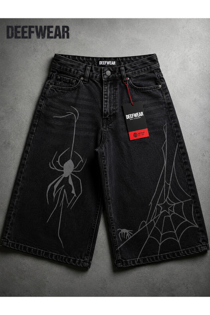 DEEFWEAR Y2K SPIDER BASKILI BAGGY JEAN ŞORT BERMUDA/ŞORTALON
