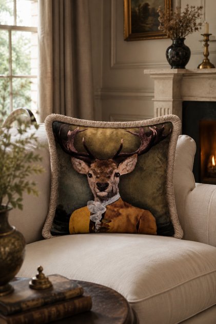 Anthropomorphic Animal Patterned Tasseled Babyface Woven Throw Pillow Cover