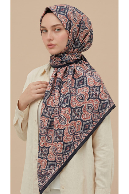 Mi̇reya 120*120 cm Cotton Scarf - Black/Orange