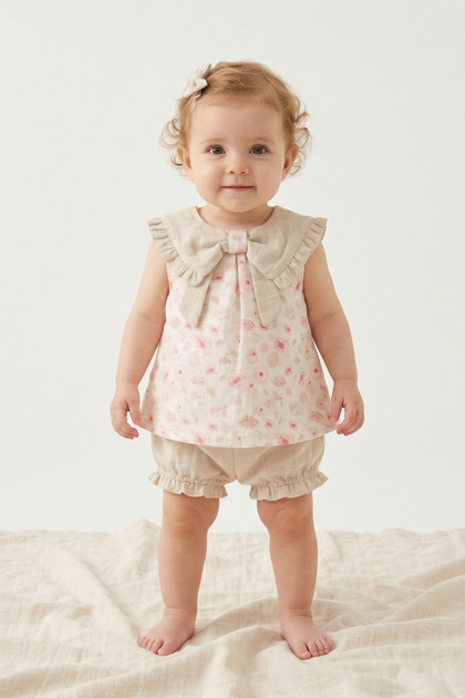 Seasonal Baby Girl Bow Detailed Top and Bottom Set