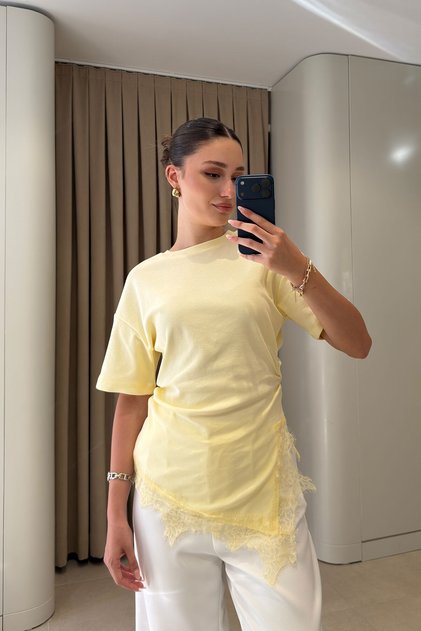 Special Series Asymmetrical Lace Blouse - Yellow