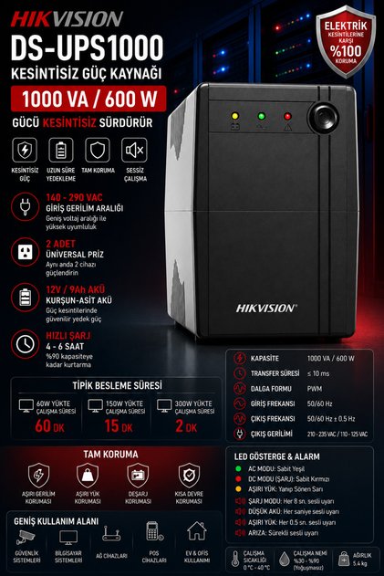 1000 VA UPS KESİNTİSİZ GÜÇ KAYNAĞI / Modem UPS / Kamera UPS / Güvenlik Kamera UPS / Elektrik Kesintisi Güç Kaynağı / Bilgisayar UPS / UPS / UPS Güç Kaynağı / 1 KV / 1000 KV