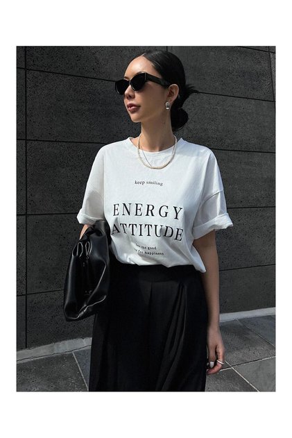 Women's White Energy Attitude Print Cotton T-Shirt