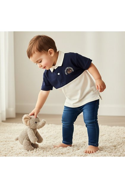 Collared Short Sleeve Polo T-shirt with Colourblock Design