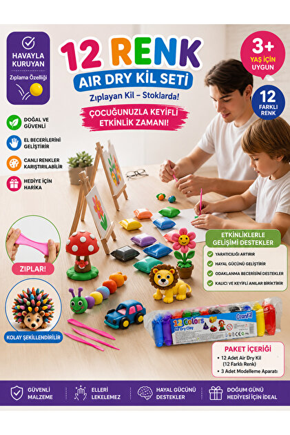 QEYFİ 12 colors air dry clay ozankil Zıplayan Havayla Kuruyan