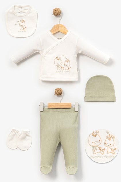 Spotted Giraffes Patterned 5-Piece Newborn Hospital Discharge Bodysuit Set