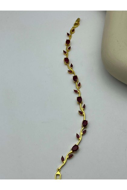 Gold Color Ruby Stone Ivy Bracelet - 26Blks13