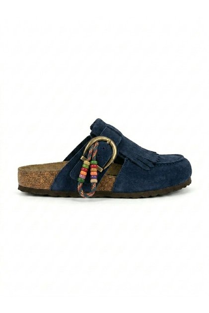 Women's Mc420 Genuine Suede Leather Tasseled Orthopedic Clog Cork Sole Slippers